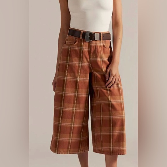 Free People We The Free High Top Wide Crop Plaid Jeans. NWT. Rust plaid - Picture 5 of 5